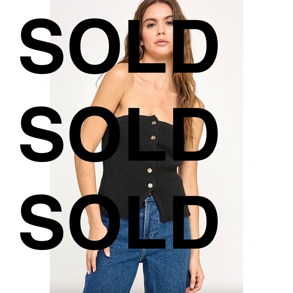 Stitch + Feather Womens Black Knit Strapless Button Front Tube Top Small